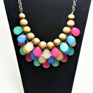 Colorful Drops and Wood Bead Statement Necklace
